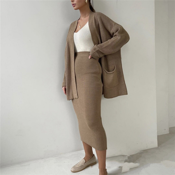 Sweater Cardigan Skirt Suit Set