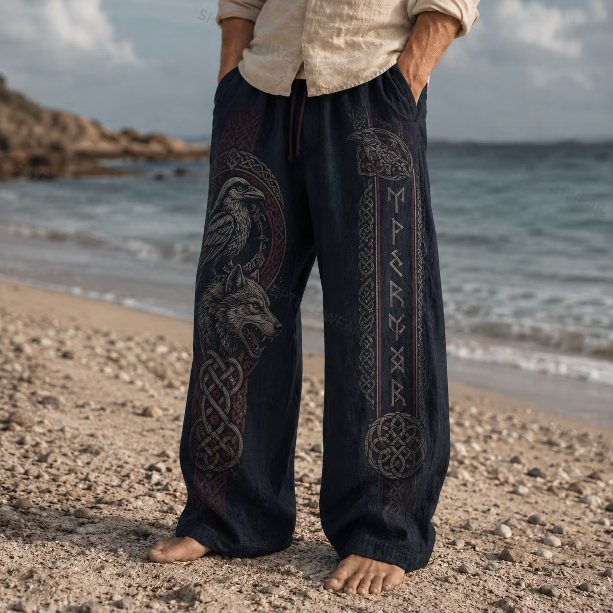 Wolf and Raven Relaxed Linen Wide Leg Pants