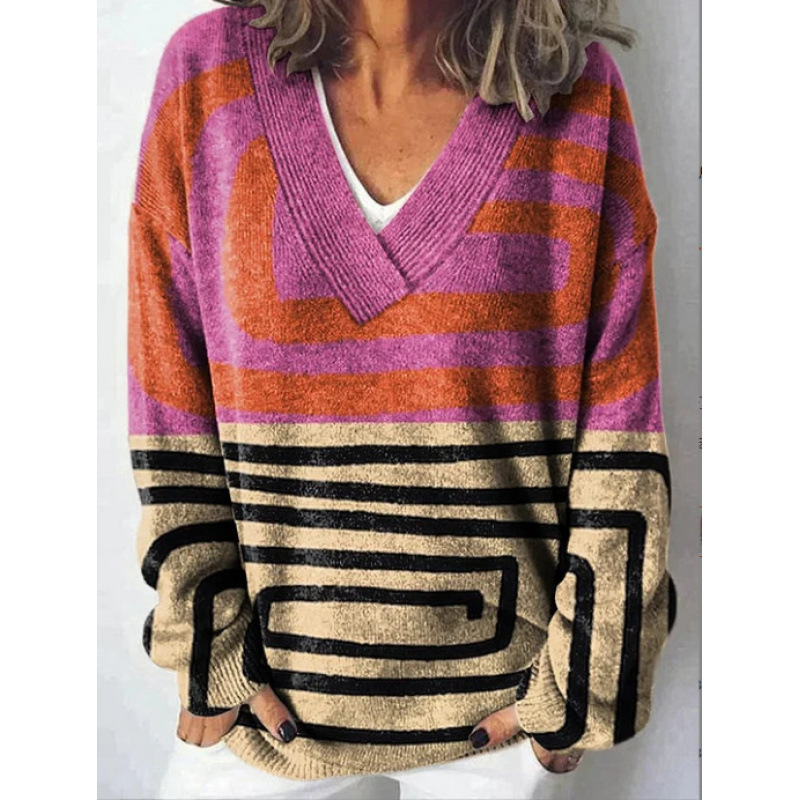 Abstract Art Print Women‘s V-neck Long sleeved Sweater