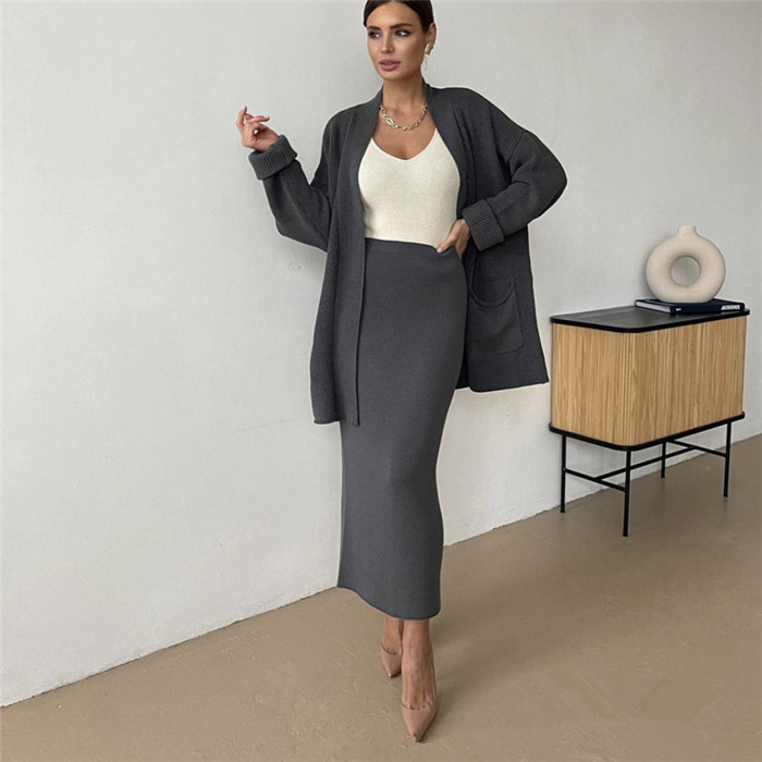 Sweater Cardigan Skirt Suit Set