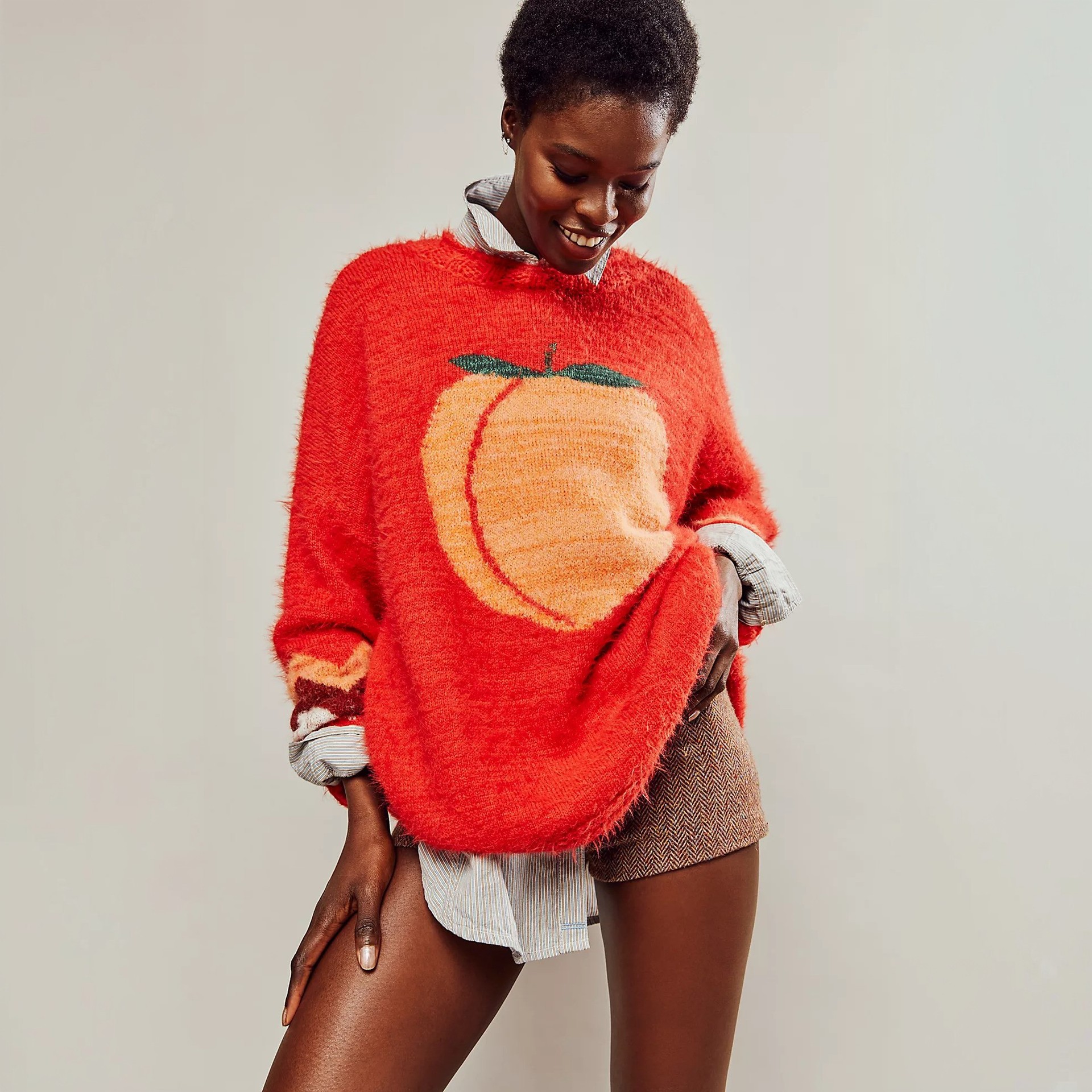 Round-neck Loose Fruit-printed Knitted Sweater