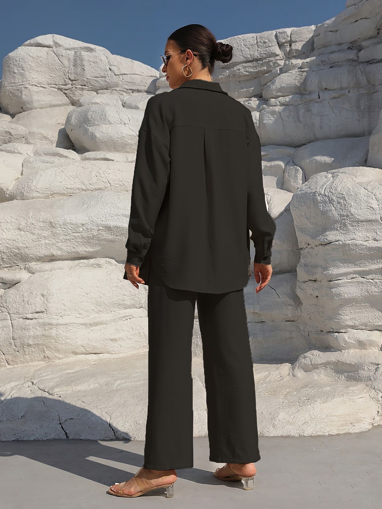 Long-sleeved Cardigan Two-piece Casual Solid Color Suit