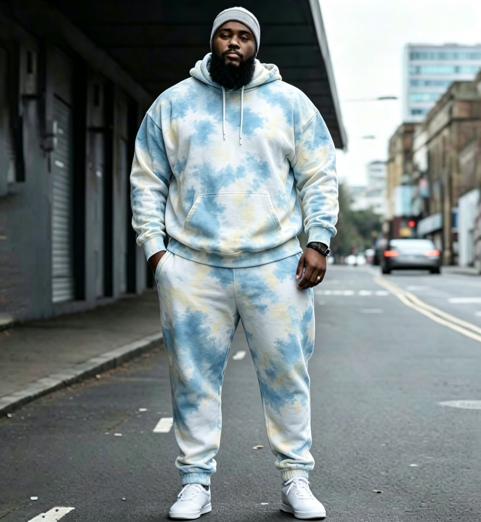 Vintage Dyed Print Casual Men's Hoodie Set