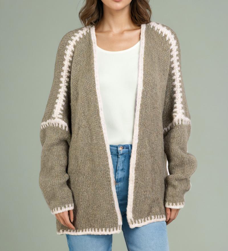 Nordic Style Thick Needle Woolen Knitted Solid Color Loose Cardigan Sweater Jacket