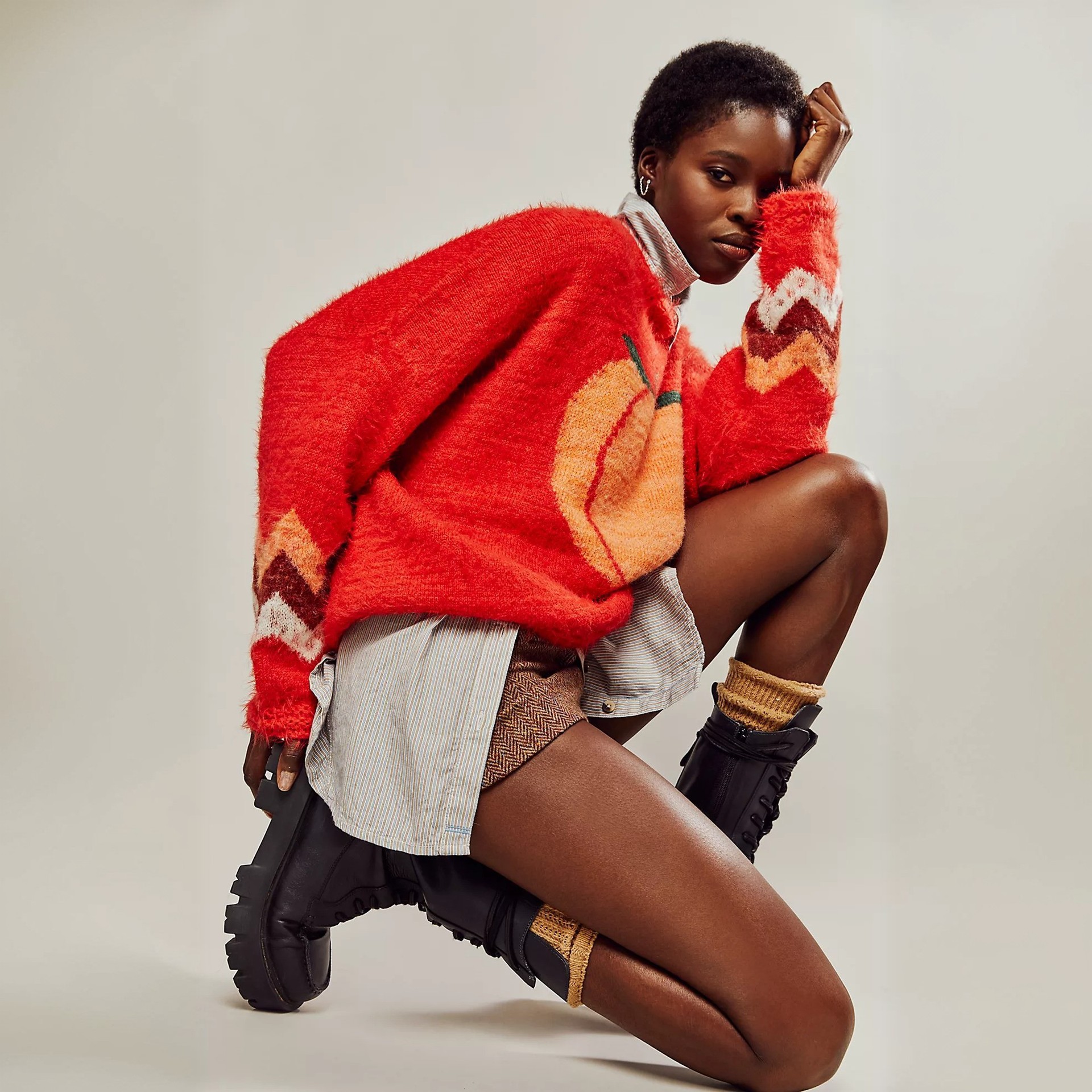 Round-neck Loose Fruit-printed Knitted Sweater