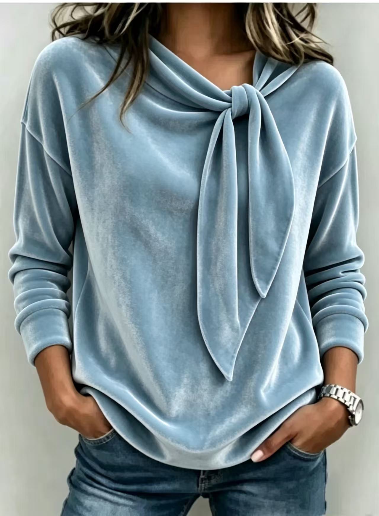 Elegant Velvet Bow Pullover Dress