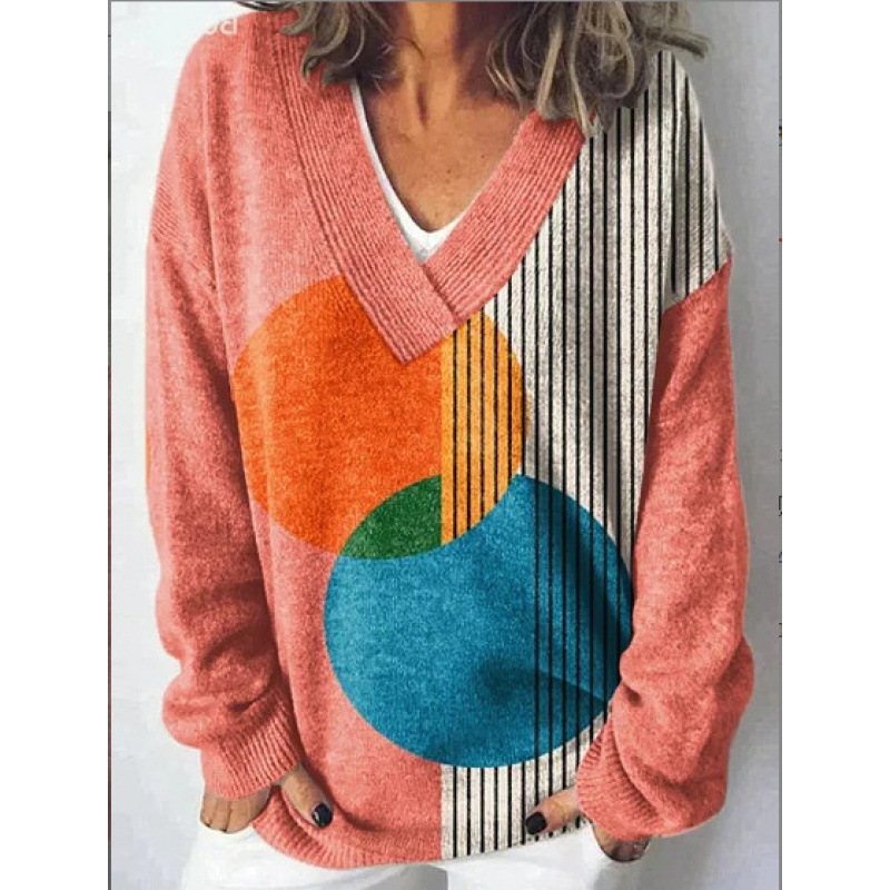Abstract Art Print Women‘s V-neck Long sleeved Sweater