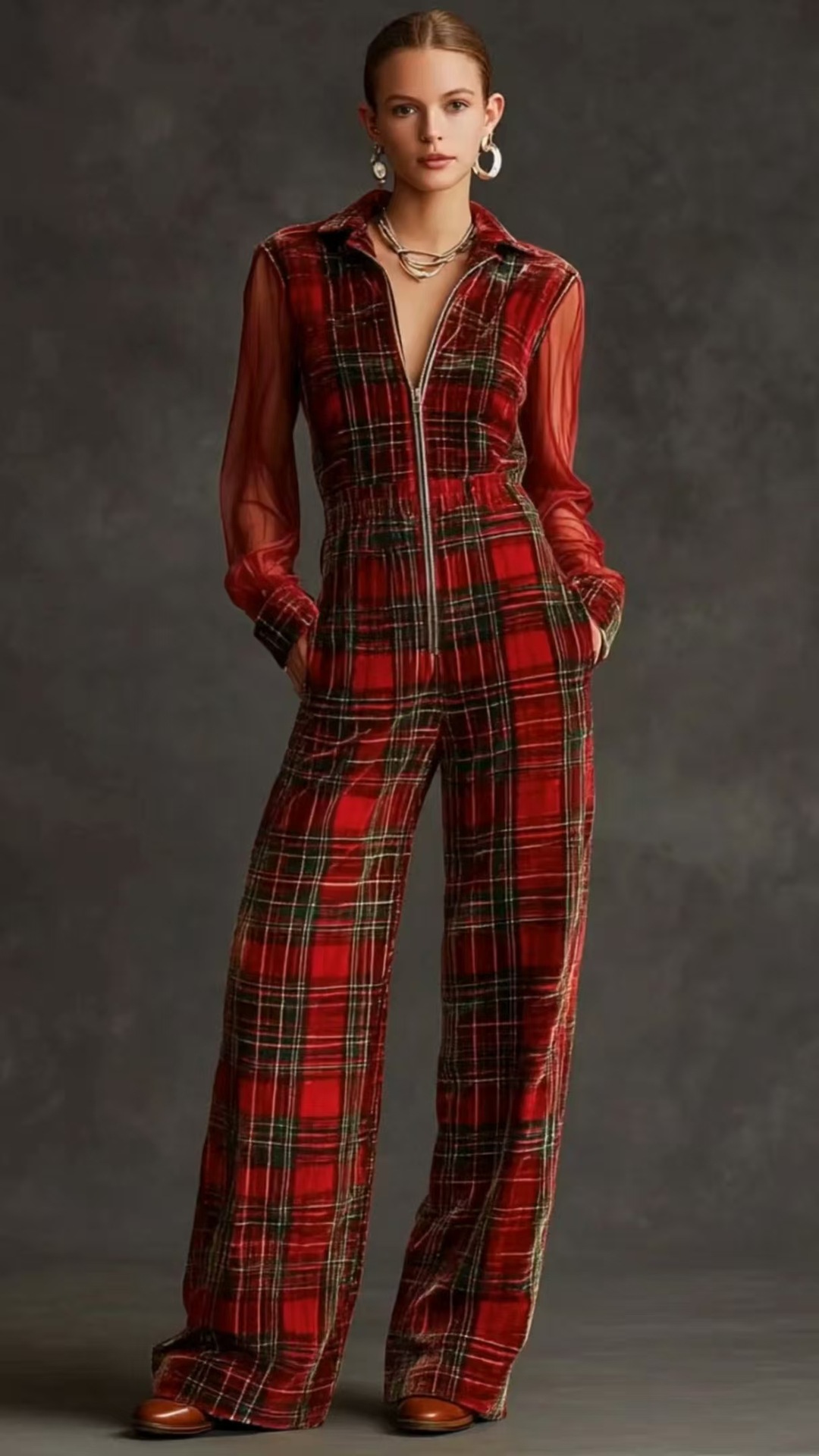 ✨ Women's Fashion Plaid Zipper Jumpsuit 👖 | Trendy Casual Daily Outfit