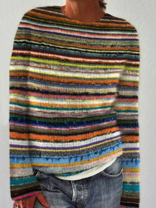 Fashionable Abstract Art Print Women‘s Round-neck Long sleeved Sweater