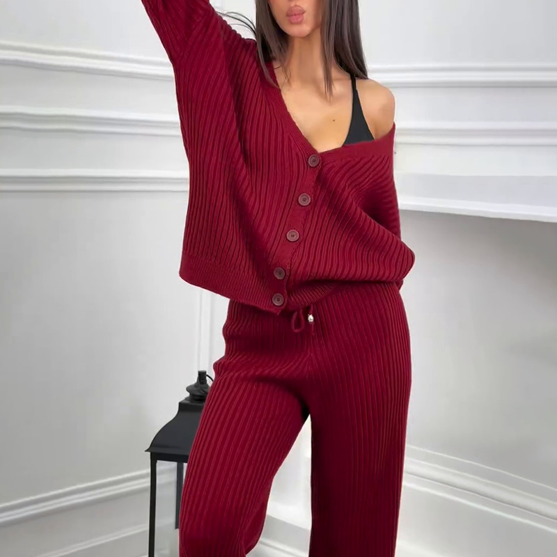 Solid Color Long-sleeved Button-up Coat And Skirt Set