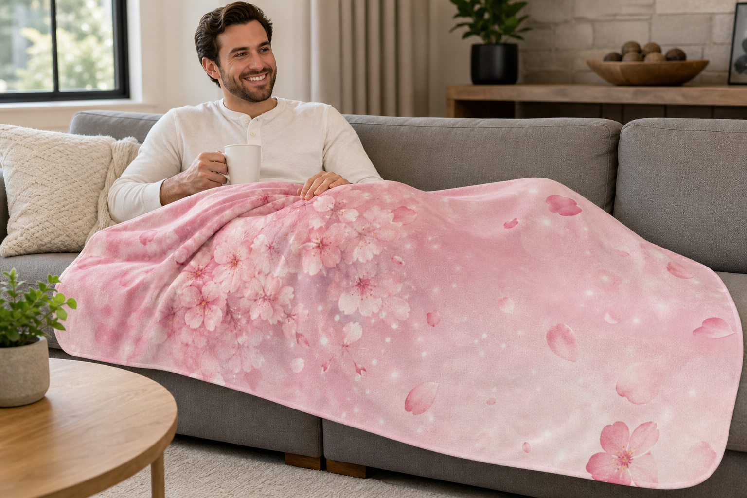Pink Cherry Blossom Throw Blanket Flannel
