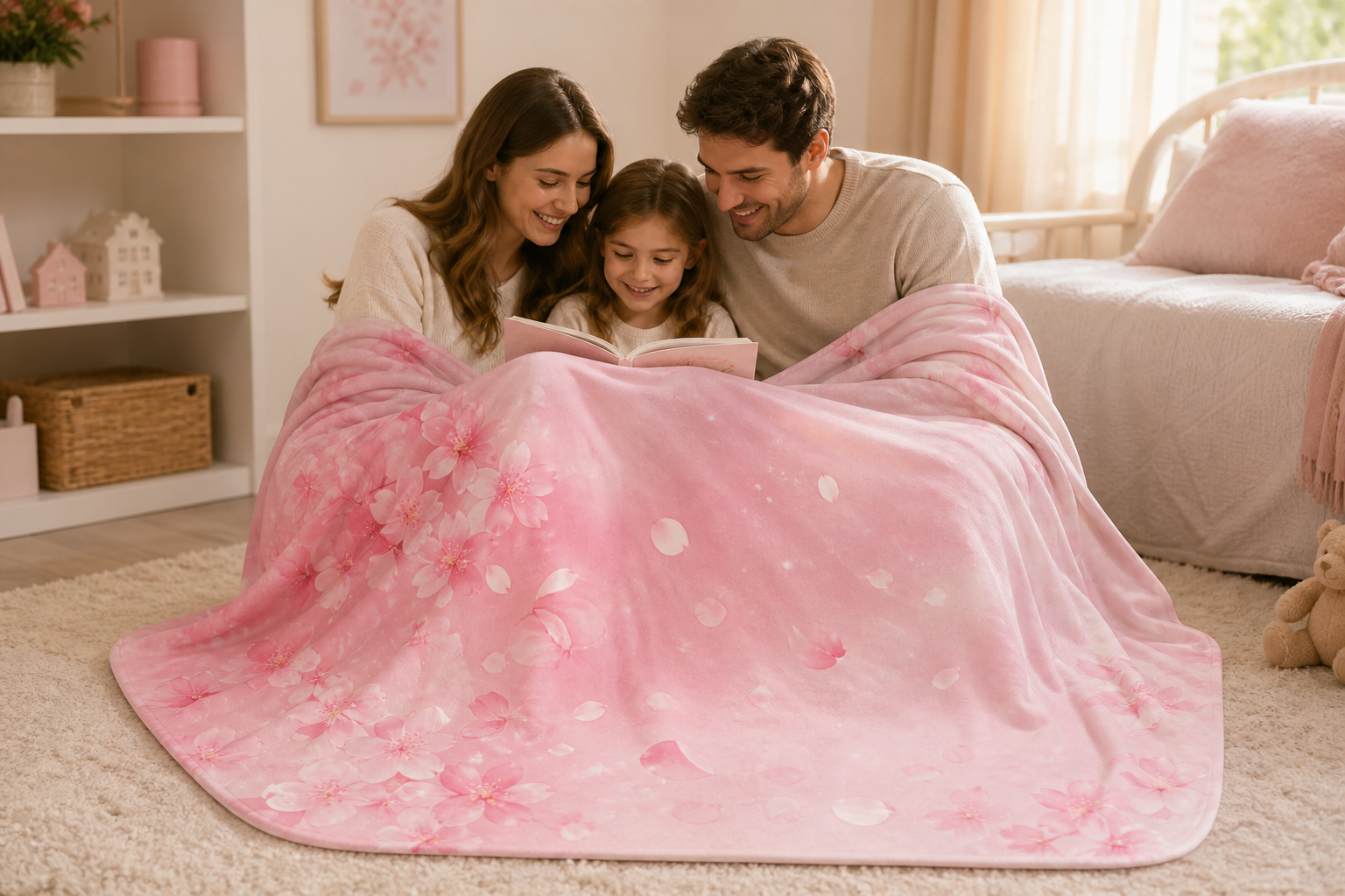 Pink Cherry Blossom Throw Blanket Flannel