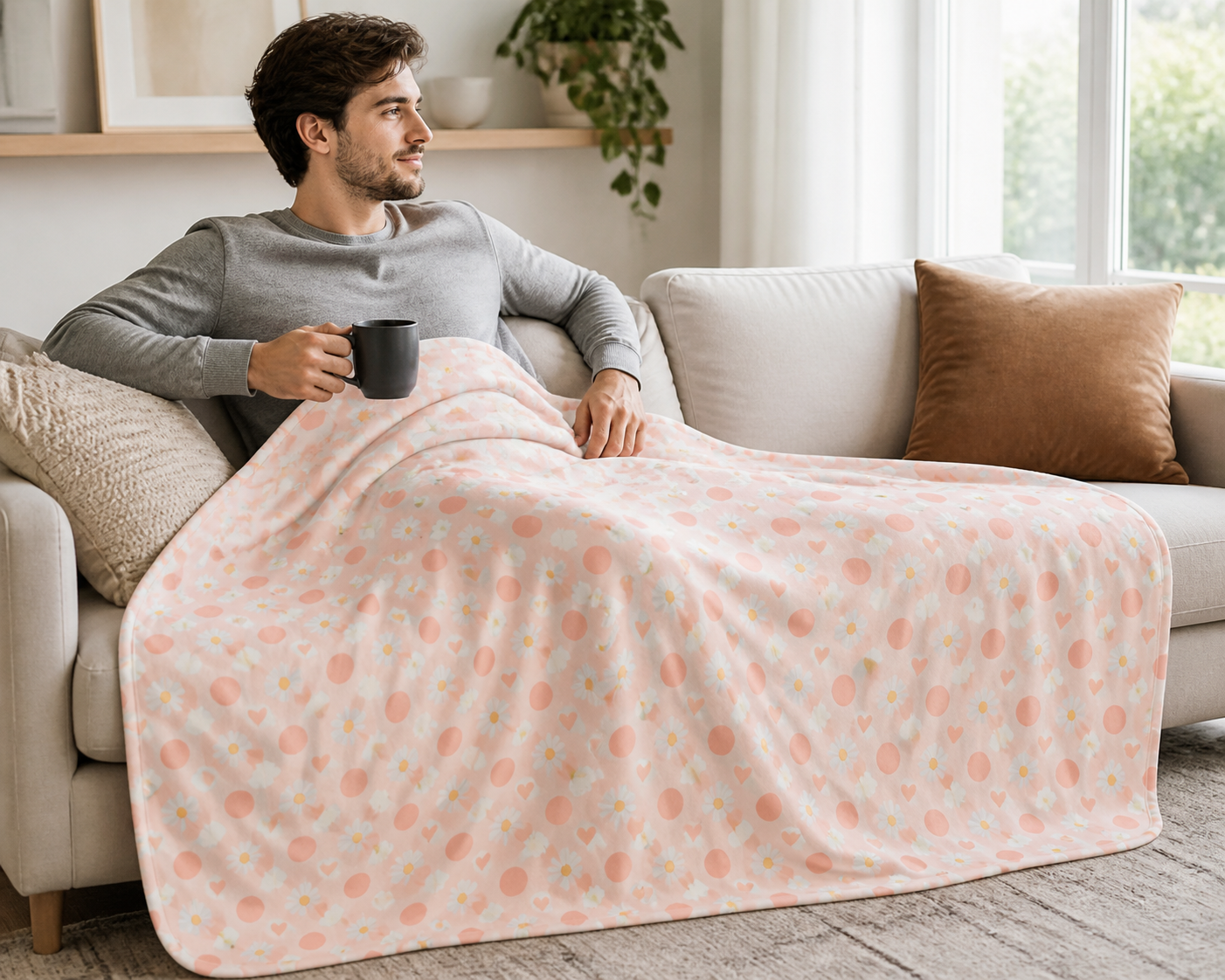 Pink Daisy Dot Throw Blanket Flannel