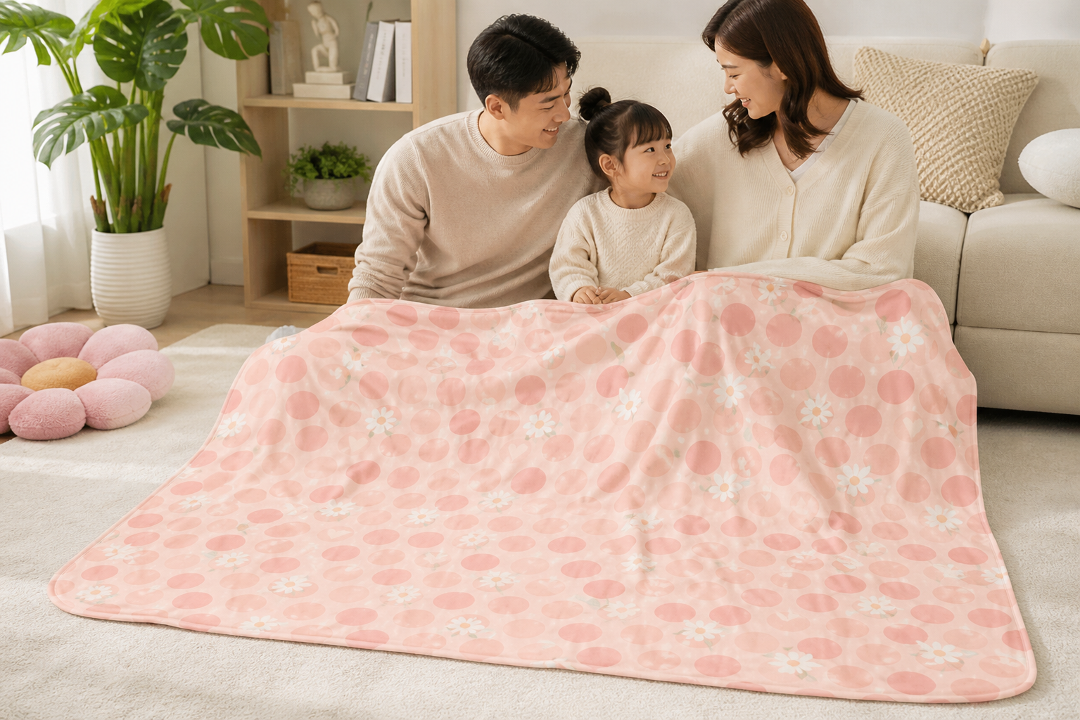 Pink Daisy Dot Throw Blanket Flannel