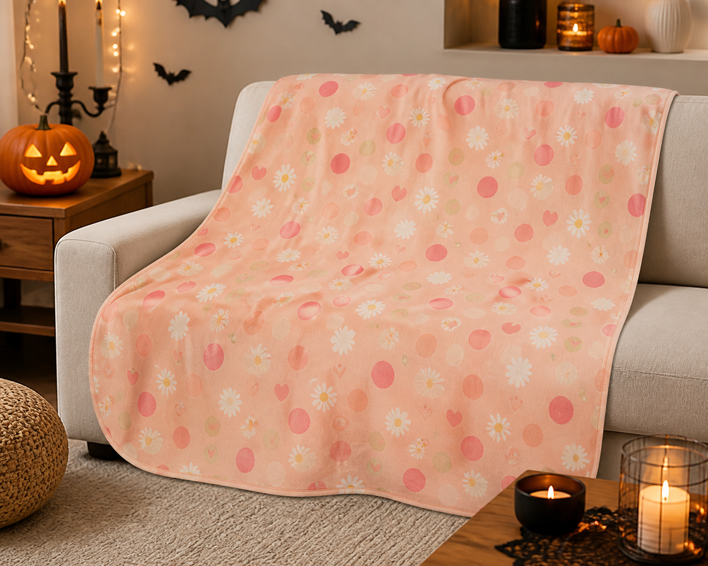 Pink Daisy Dot Throw Blanket Flannel
