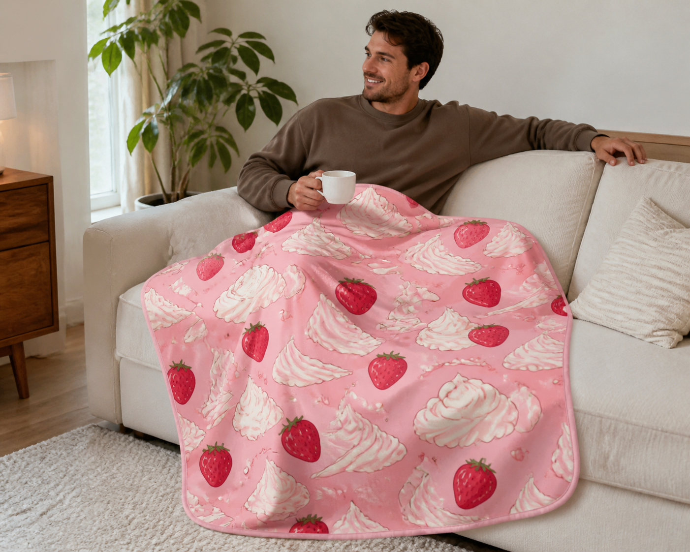 Strawberry Cream Dream Throw Blanket Flannel