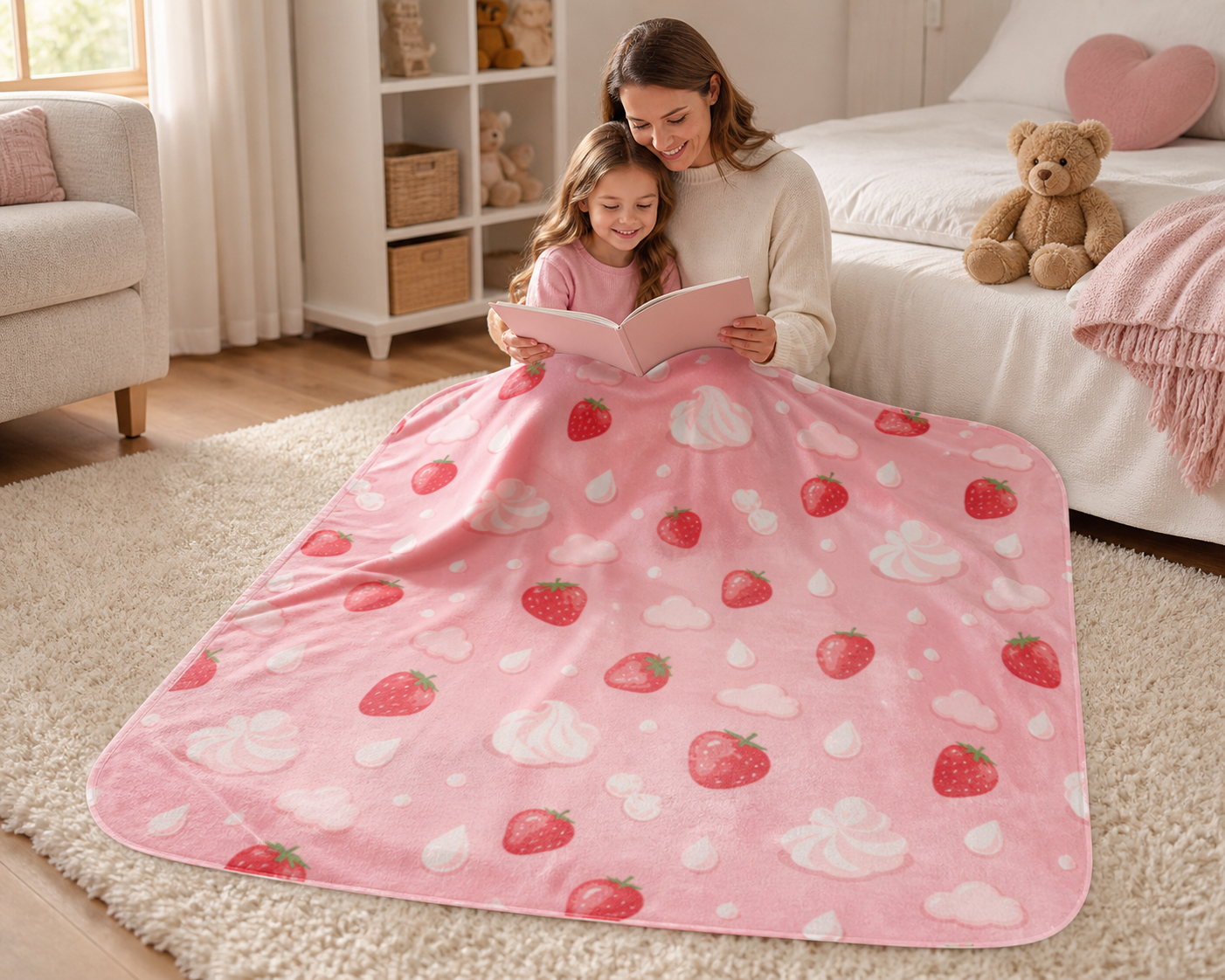Strawberry Cream Dream Throw Blanket Flannel