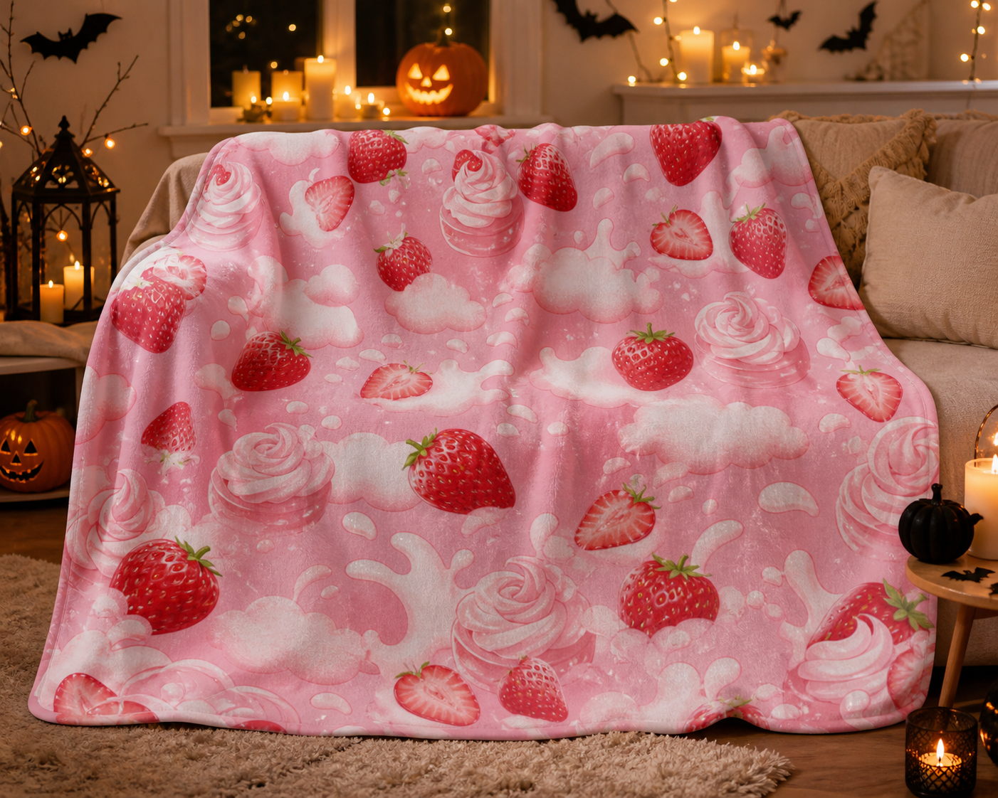 Strawberry Cream Dream Throw Blanket Flannel