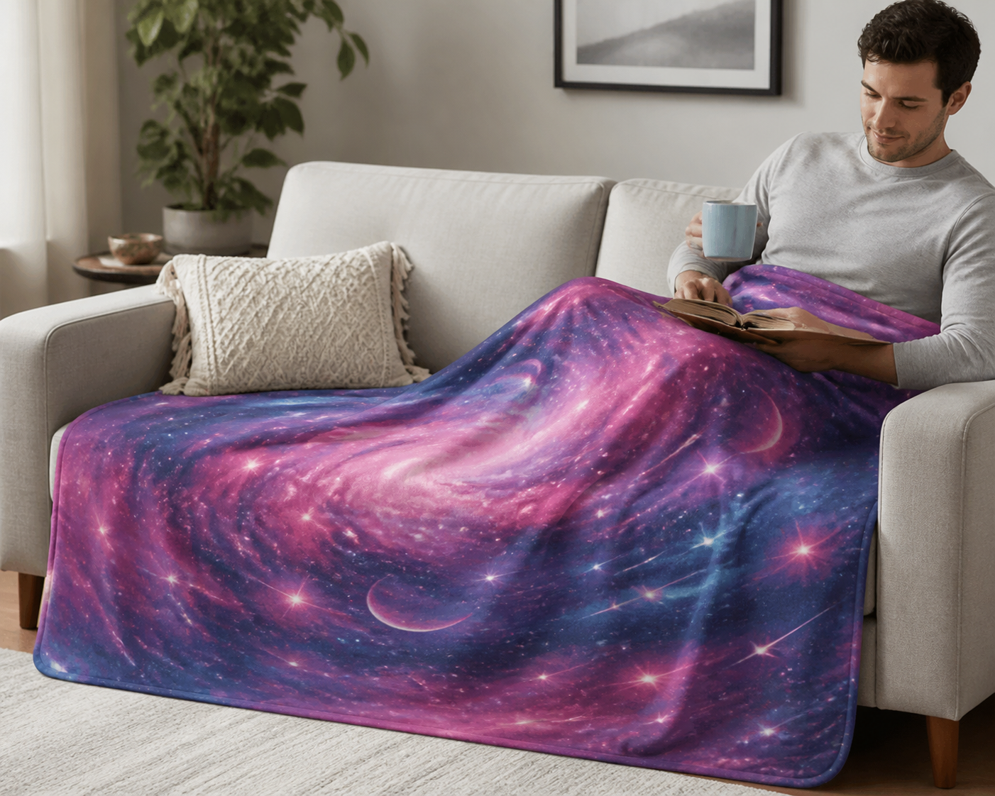 Pink Galaxy Print Throw Blanket Flannel