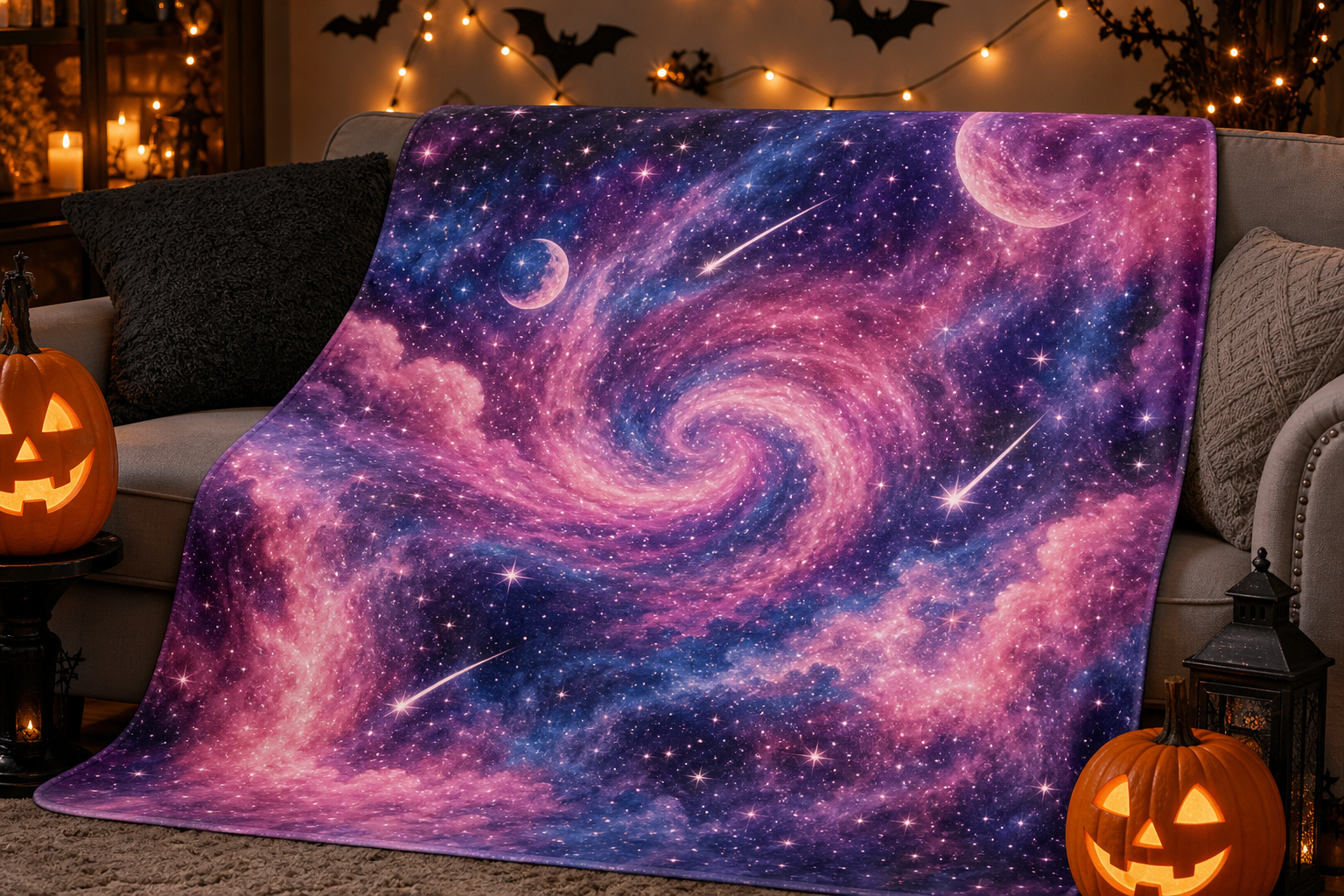 Pink Galaxy Print Throw Blanket Flannel