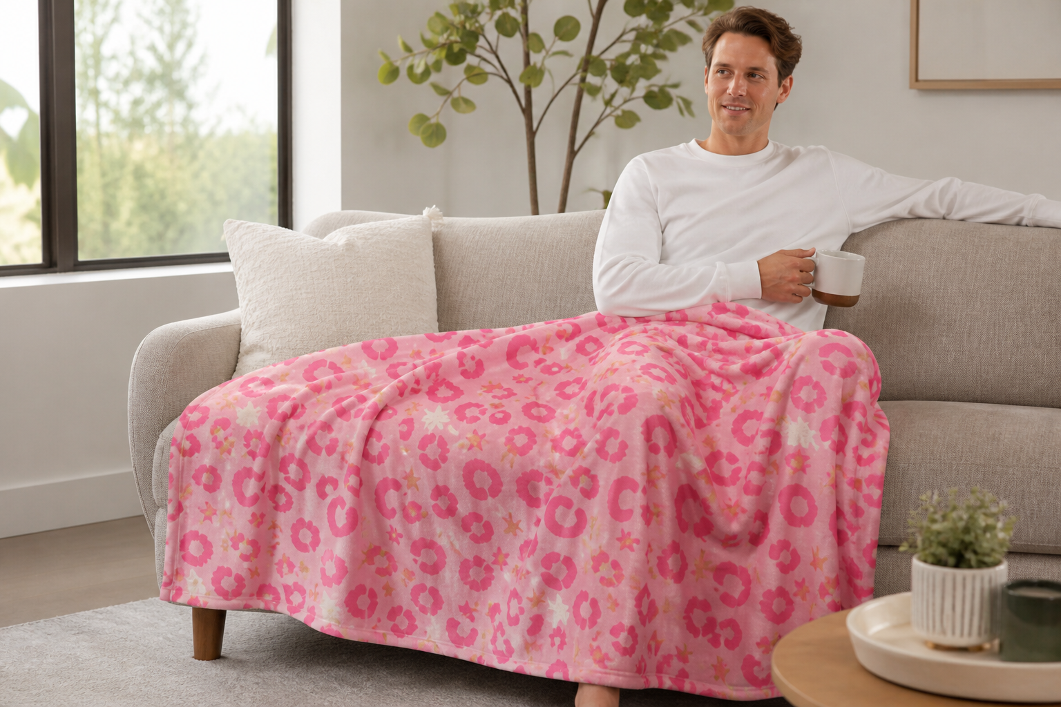Pink Leopard Floral Throw Blanket Flannel