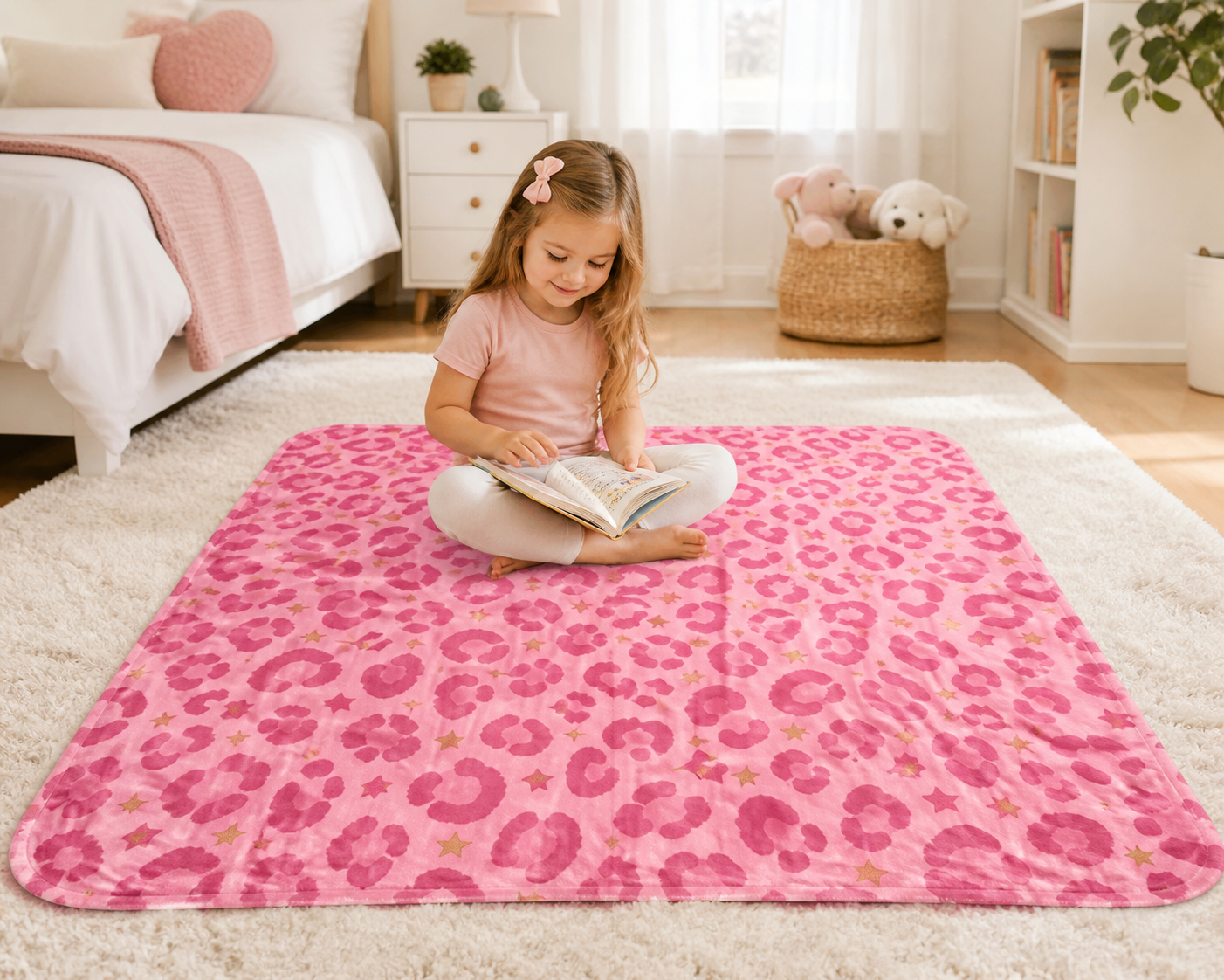 Pink Leopard Floral Throw Blanket Flannel