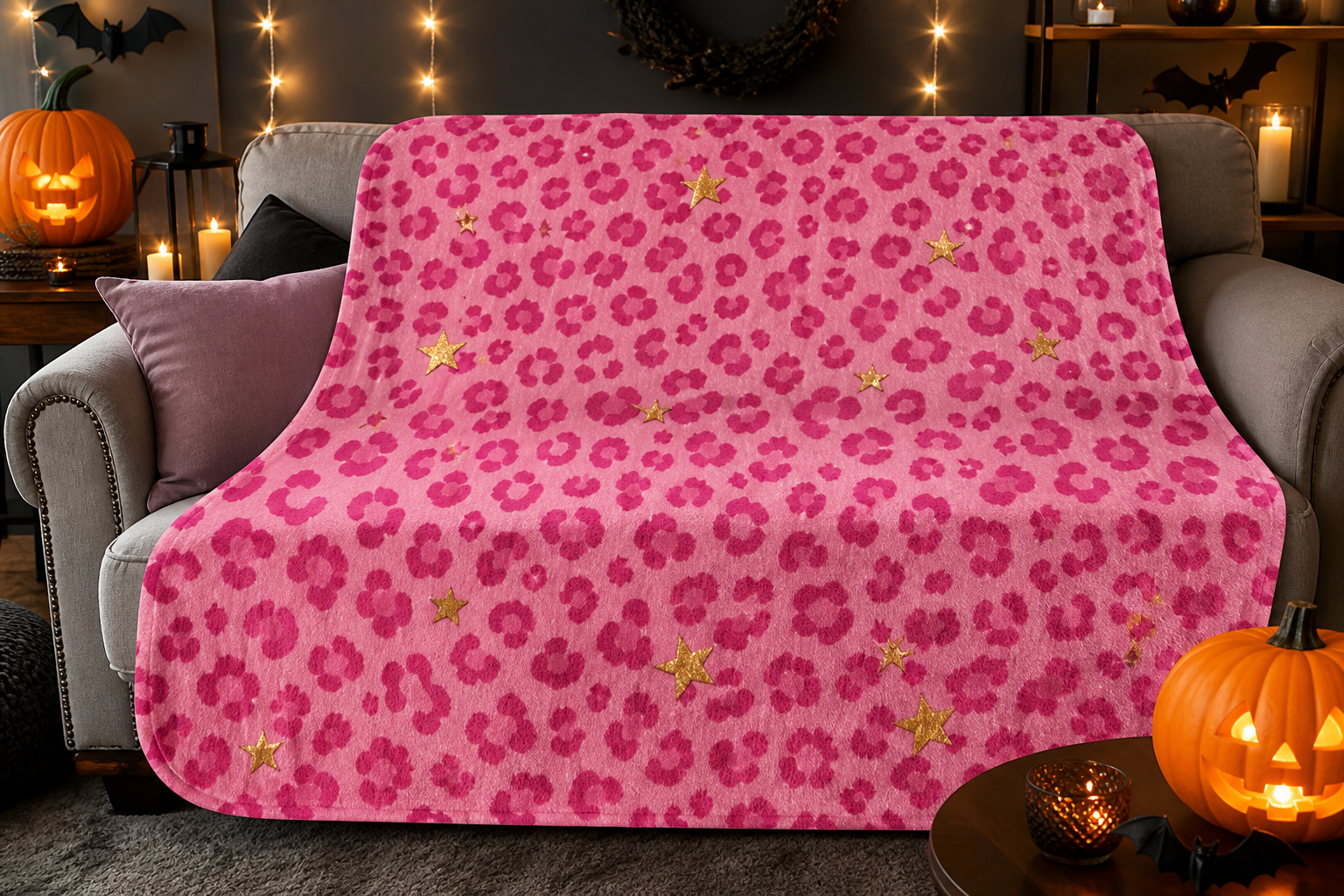 Pink Leopard Floral Throw Blanket Flannel