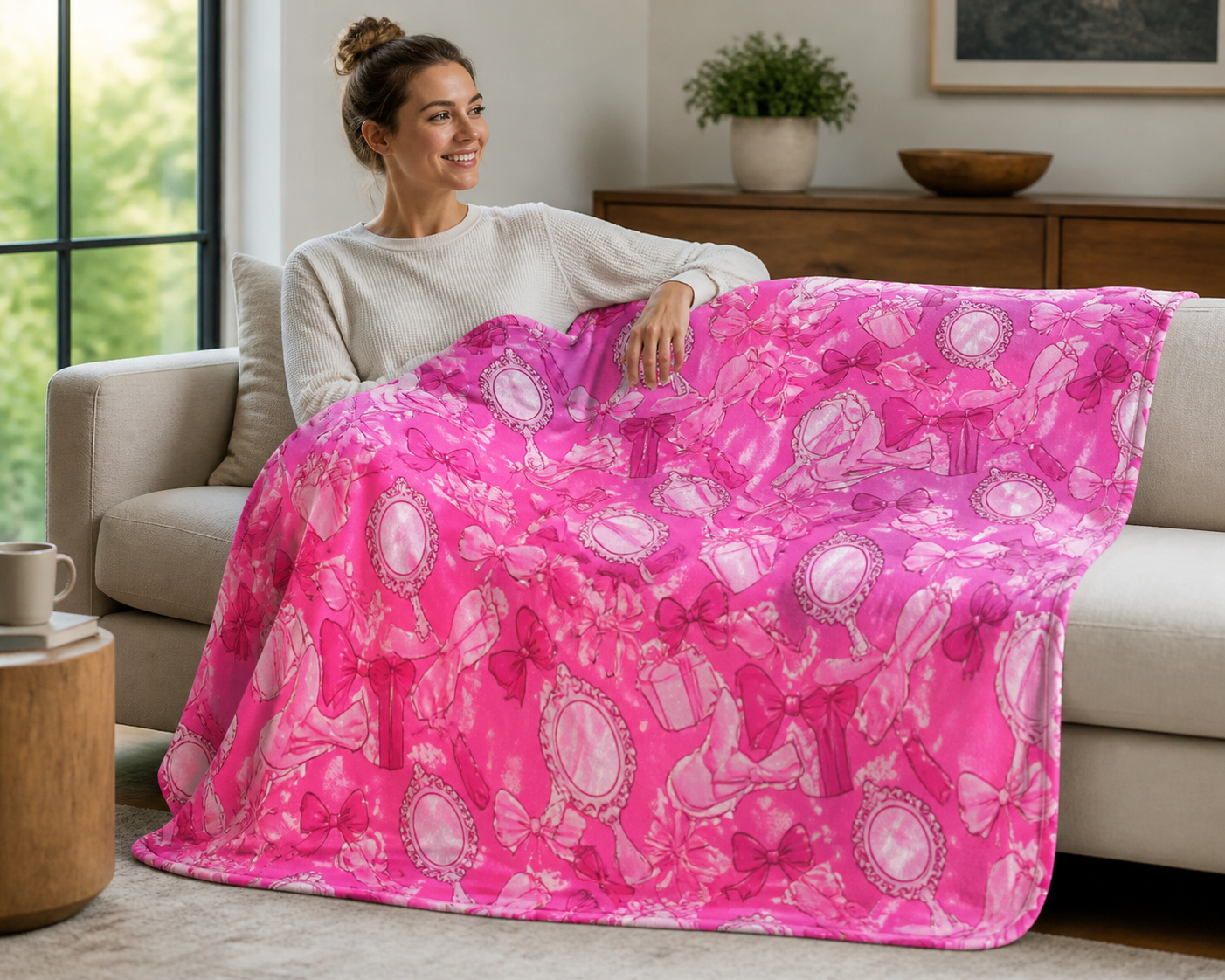 Pink Bow Heel Print Throw Blanket Flannel