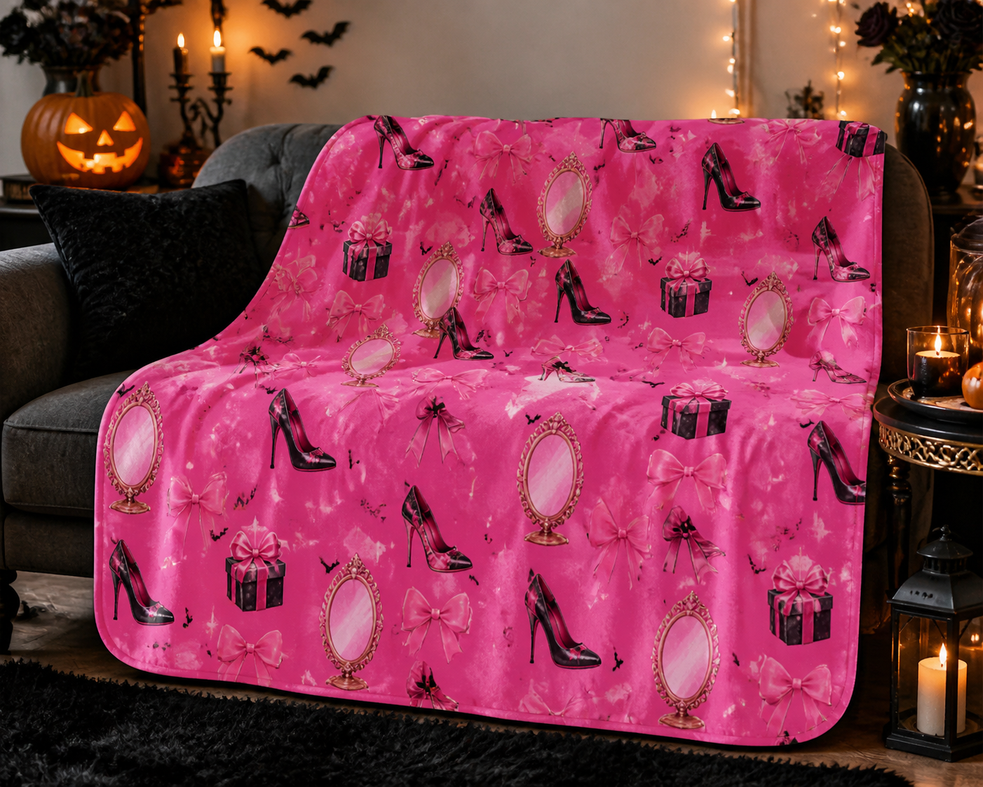 Pink Bow Heel Print Throw Blanket Flannel