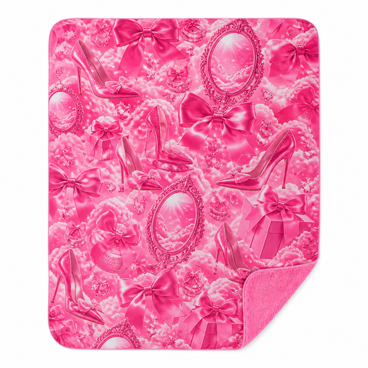 Pink Bow Heel Print Throw Blanket Flannel