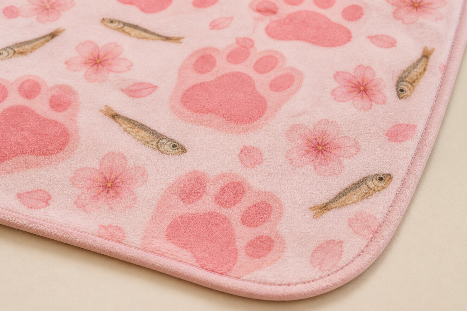 Pink Cherry Blossom Cat Paw Throw Blanket Flannel