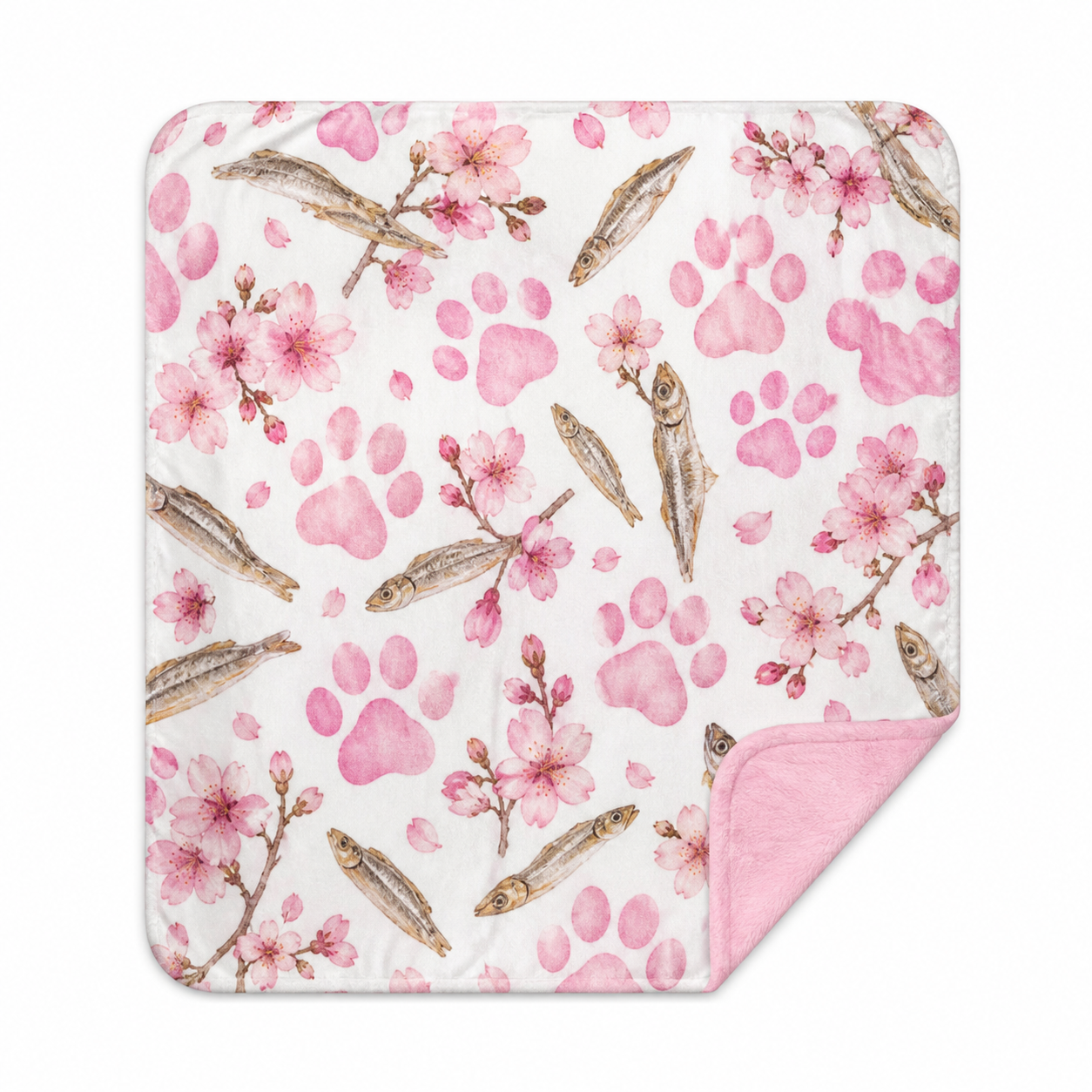 Pink Cherry Blossom Cat Paw Throw Blanket Flannel