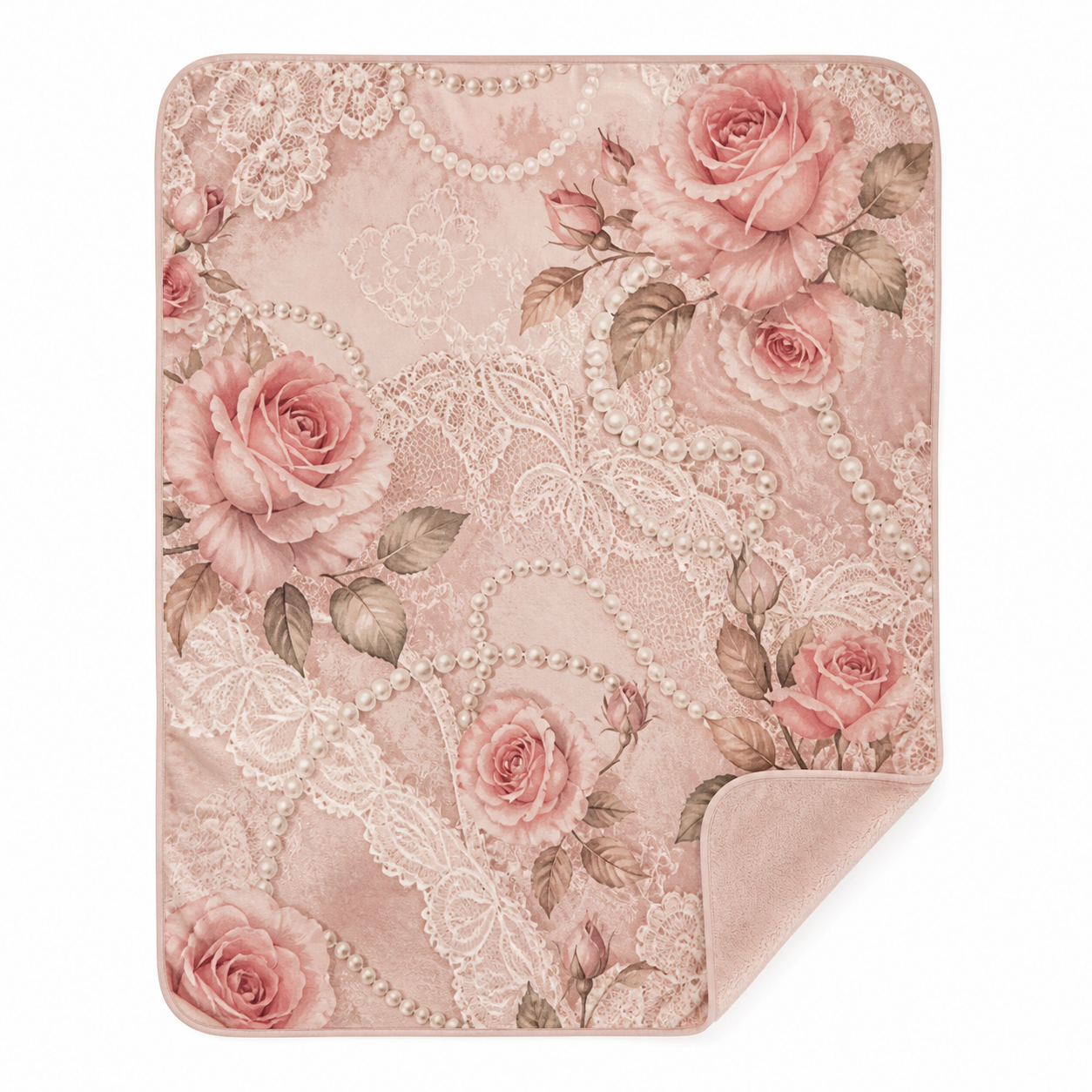 Pink Lace Rose Throw Blanket Flannel