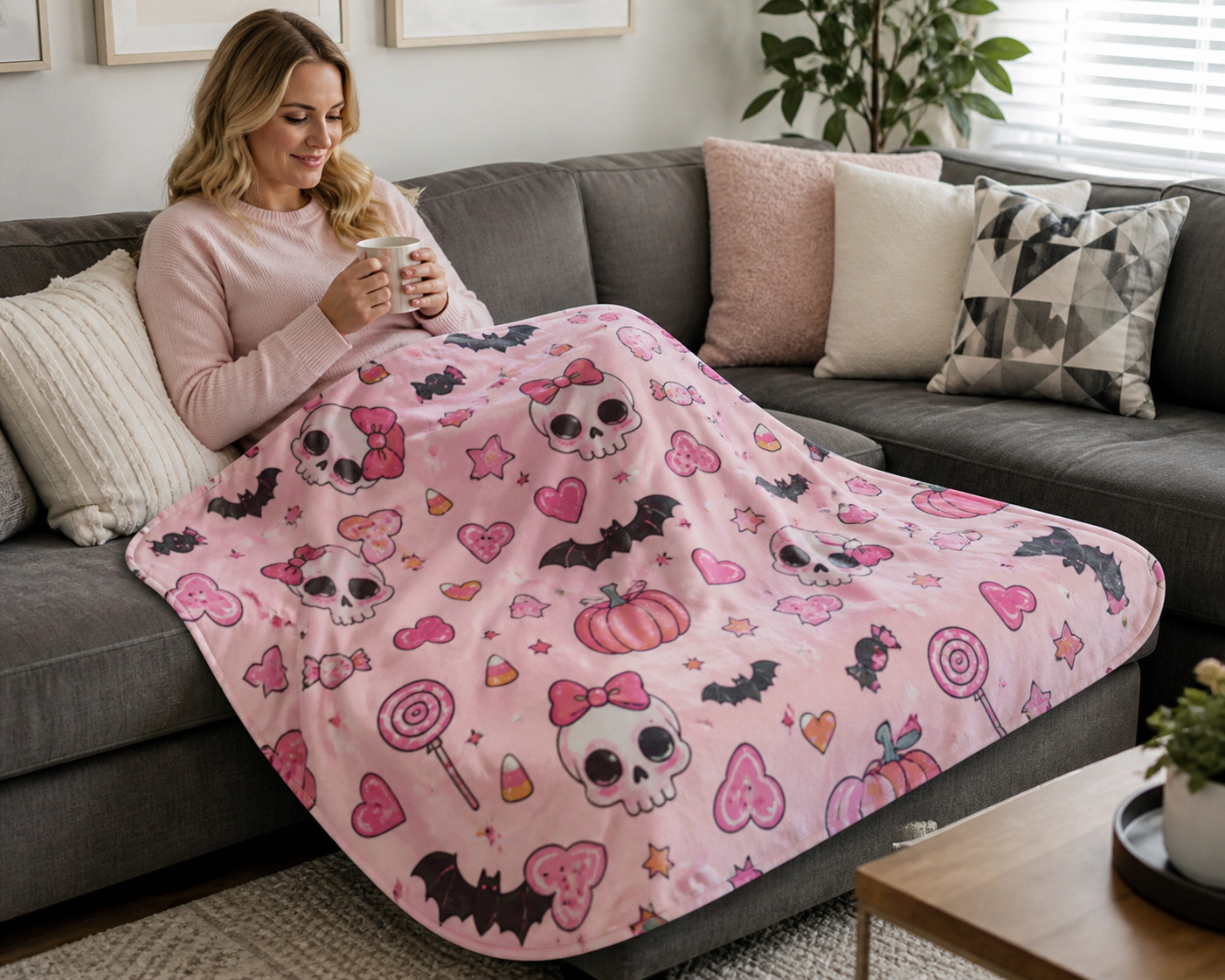Pink Skull Sweetheart Throw Blanket Flannel
