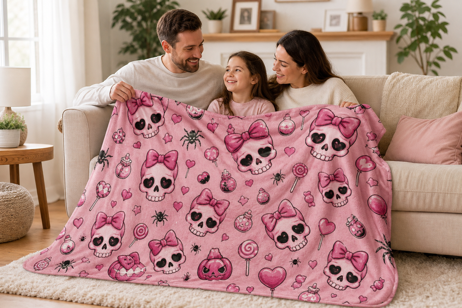 Pink Skull Sweetheart Throw Blanket Flannel