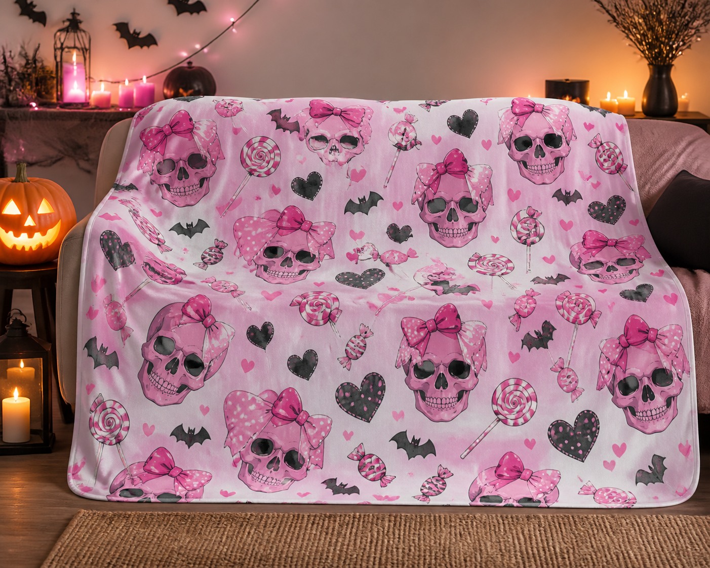 Pink Skull Sweetheart Throw Blanket Flannel