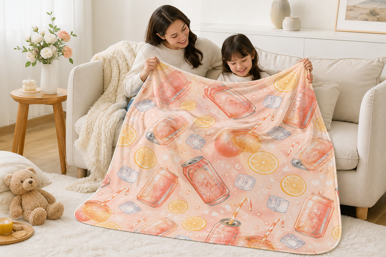 Peach Soda Print Throw Blanket Flannel