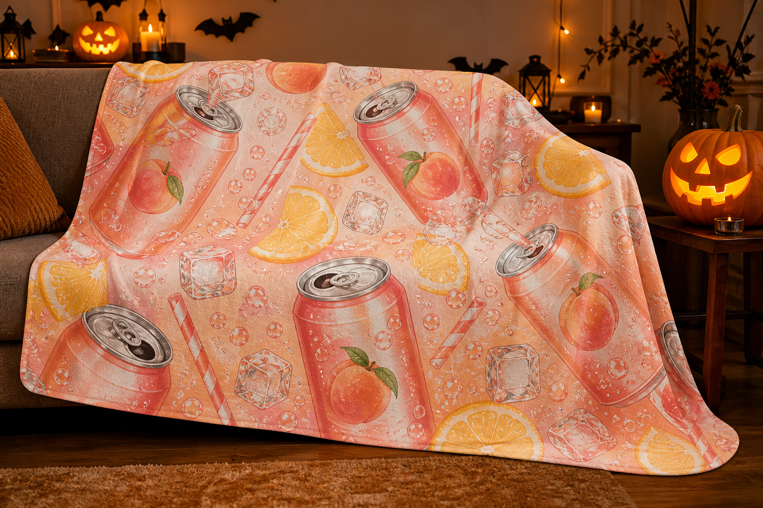Peach Soda Print Throw Blanket Flannel