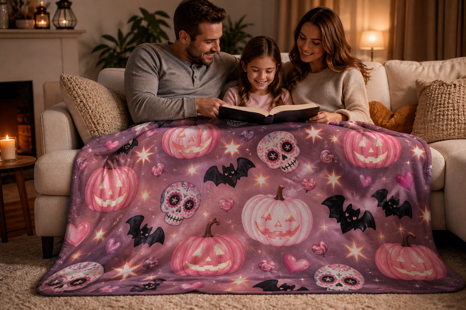 Pink Halloween Pumpkin Throw Blanket Flannel