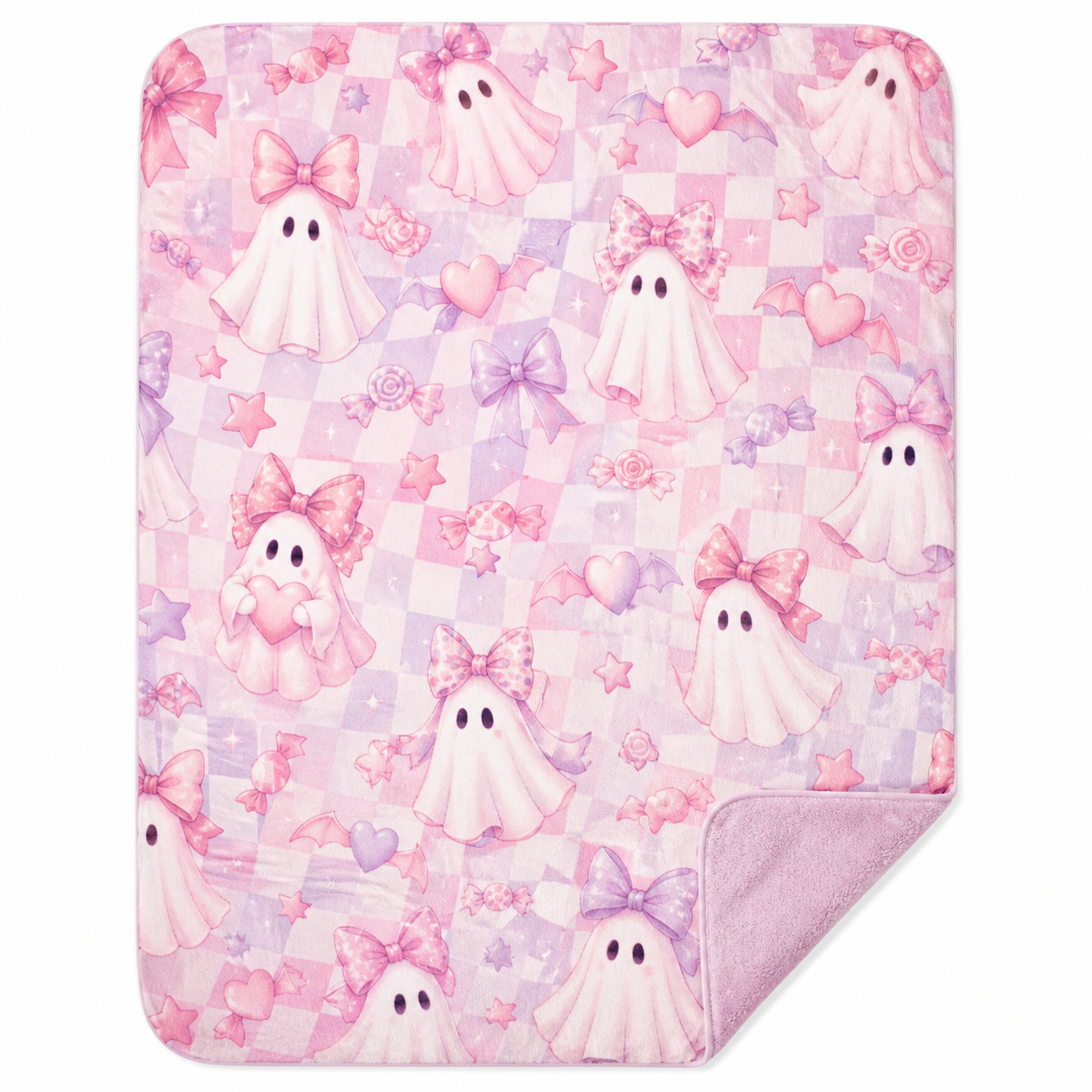 Pink Ghosts with Bows Throw Blanket Flannel