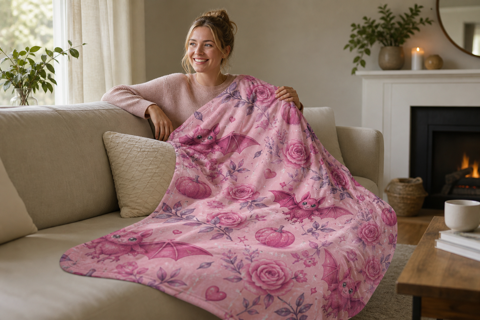 Pink Bat Wing Throw Blanket Flannel