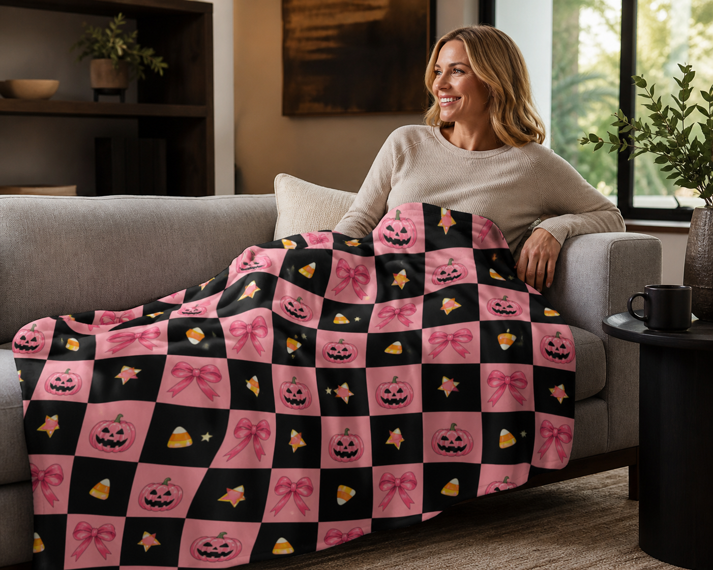Pink Black Halloween Pumpkin Blanket Flannel