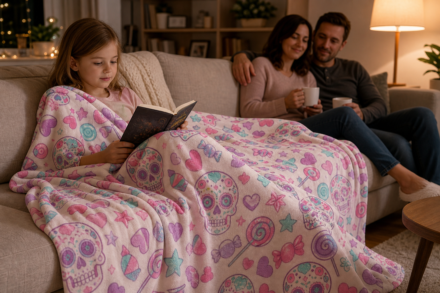 Candy Skull Print Throw Blanket Flannel