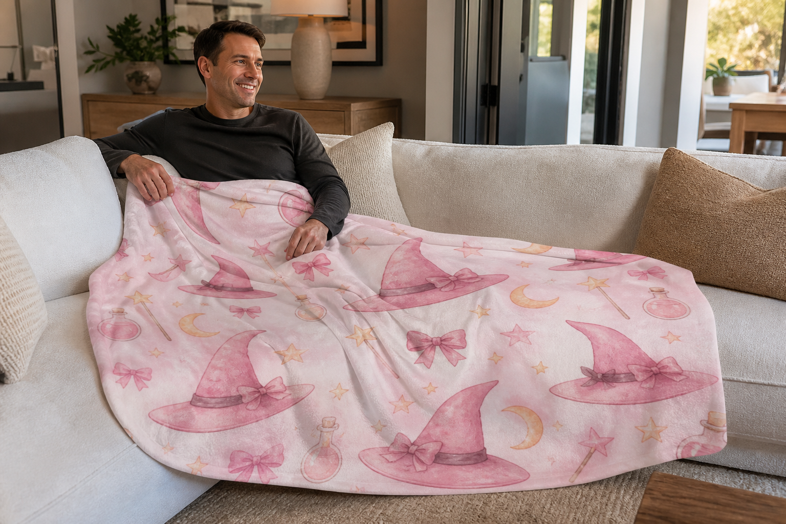 Pink Witch Hat Throw Blanket Flannel