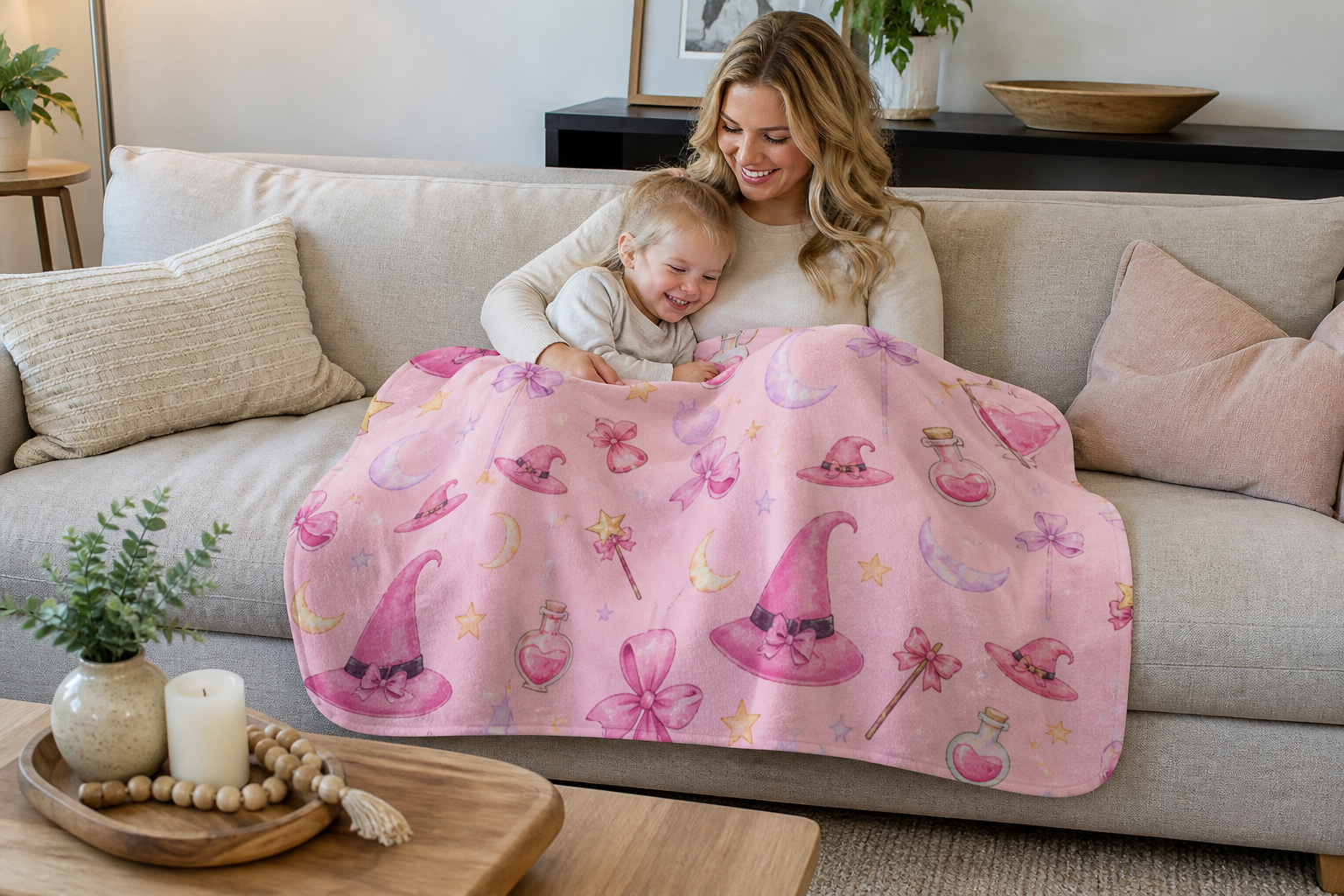 Pink Witch Hat Throw Blanket Flannel