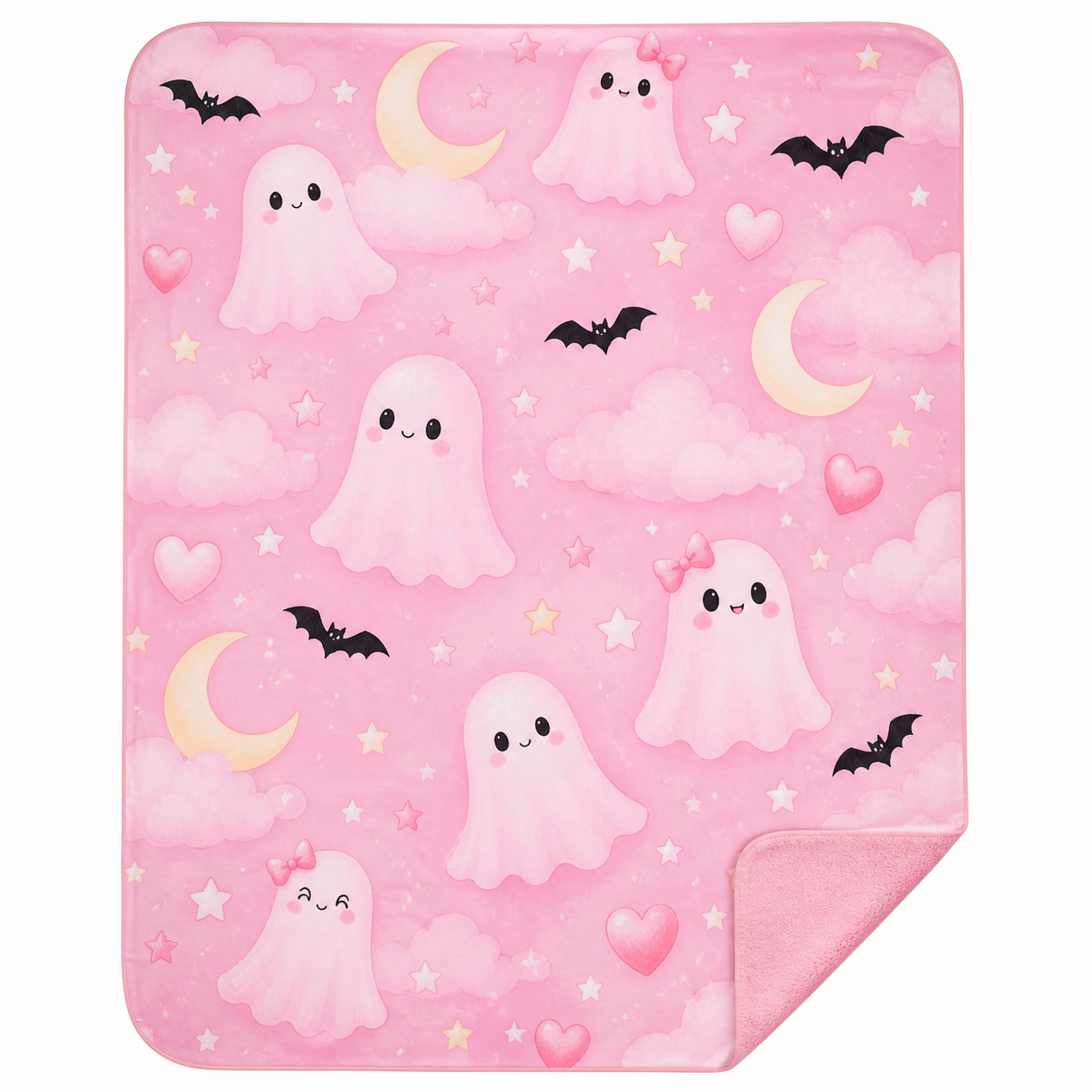 Pink Ghost Print Throw Blanket Flannel
