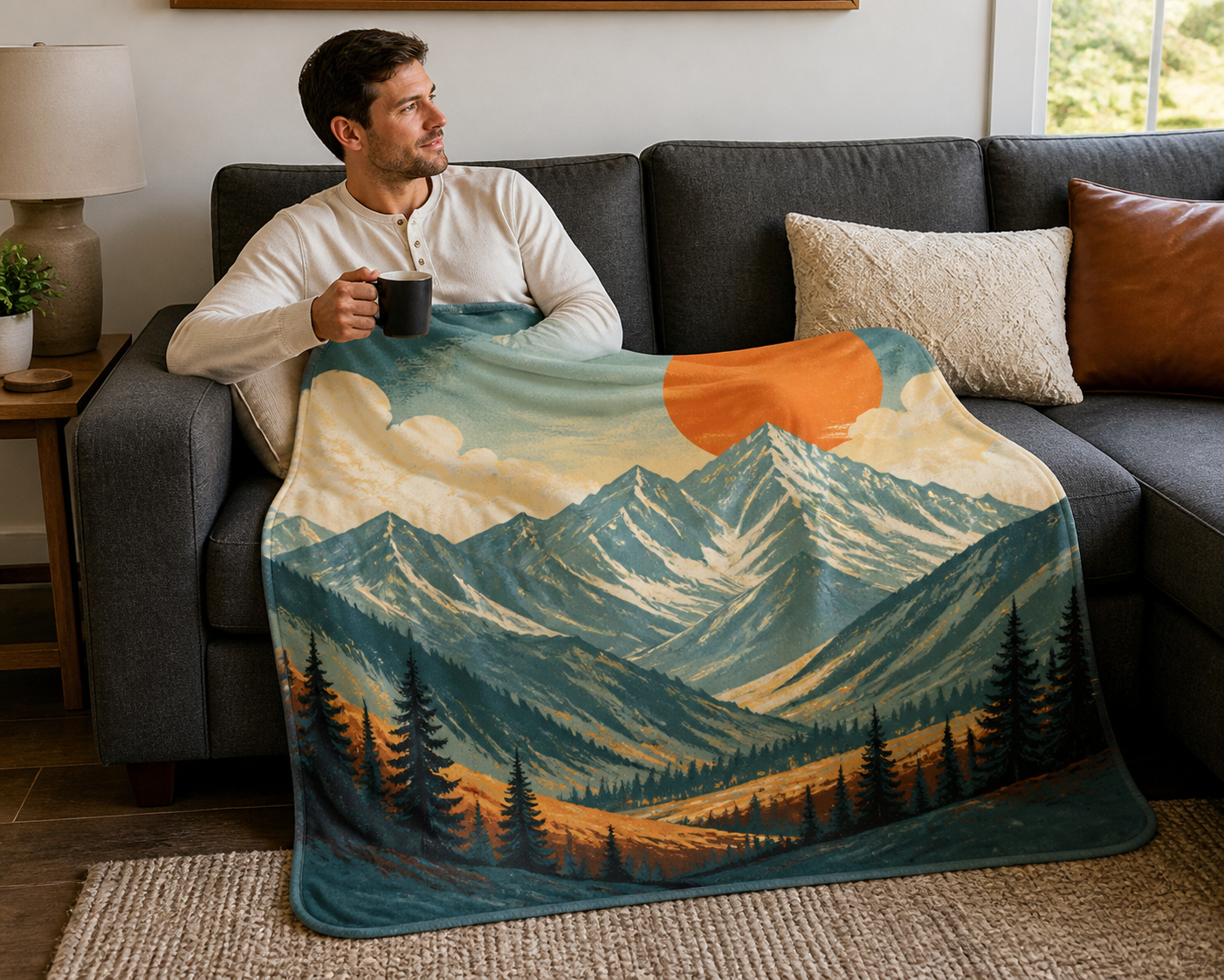 Vintage Mountain Landscape Throw Blanket Flannel