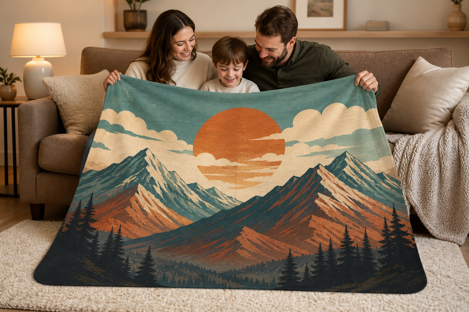 Vintage Mountain Landscape Throw Blanket Flannel