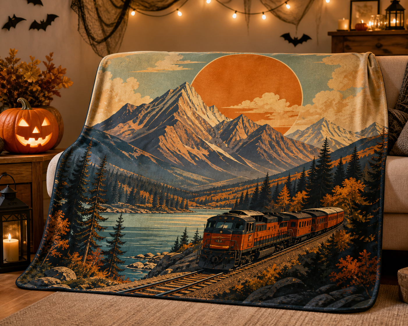 Vintage Mountain Landscape Throw Blanket Flannel