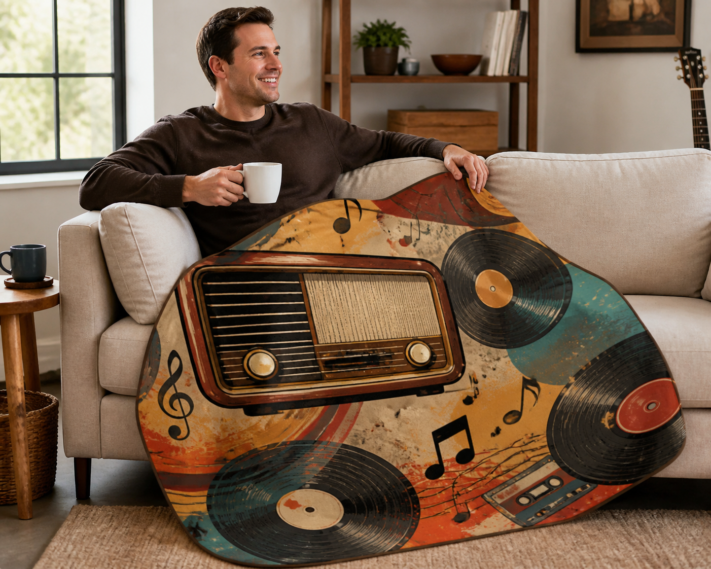 Retro Music Print Throw Blanket Flannel